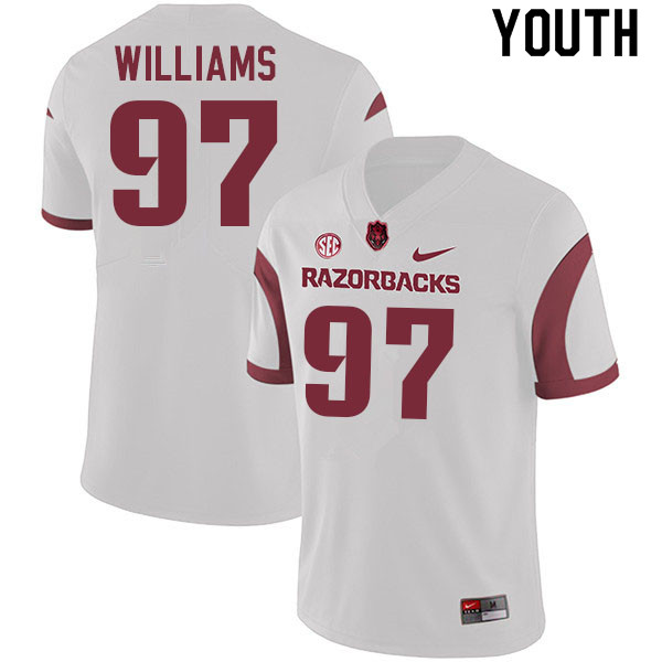 Youth #97 Jalen Williams Arkansas Razorbacks College Football Jerseys Sale-White - Click Image to Close
